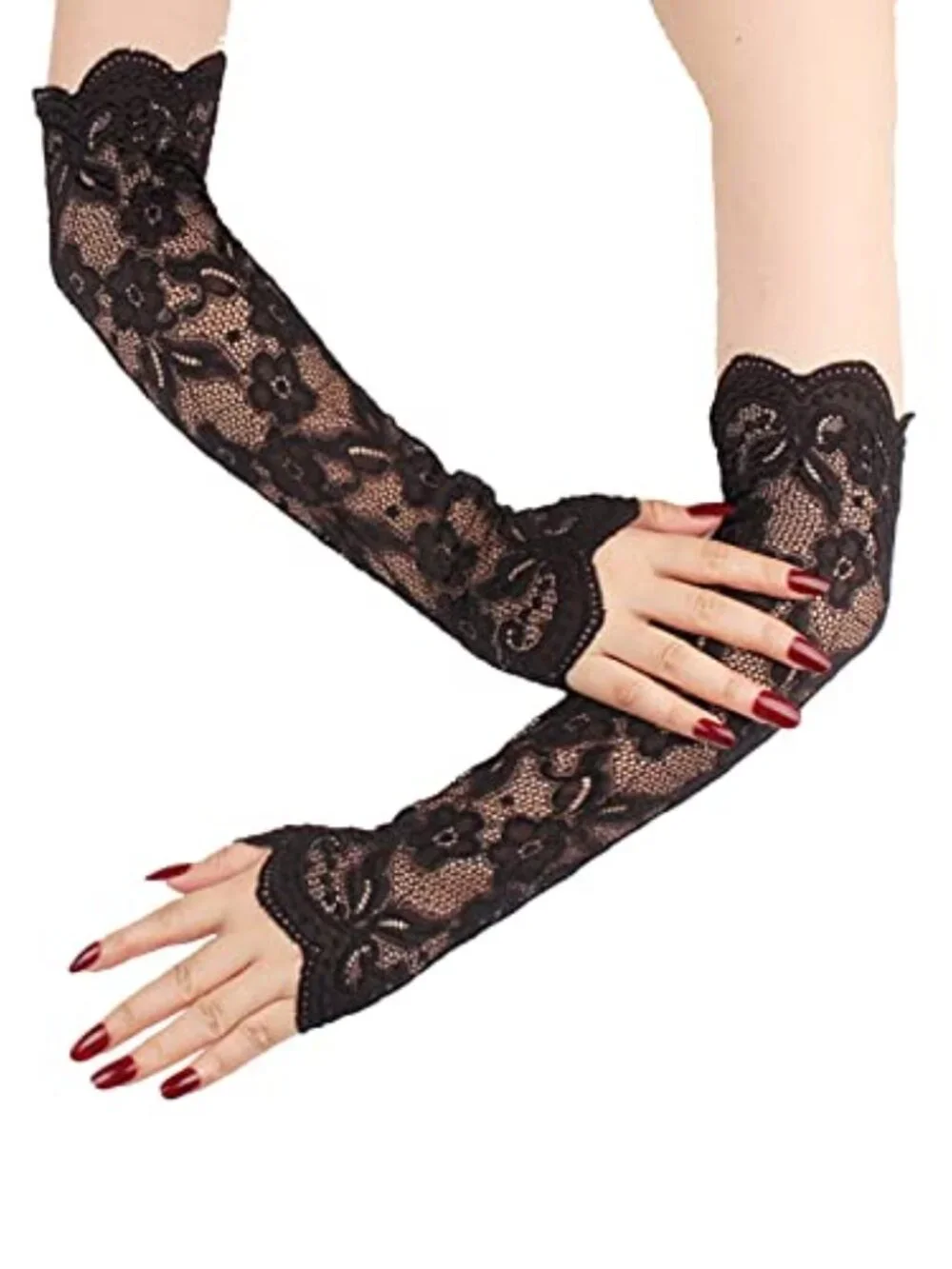 Lace Arm Sleeves UV Protection Elbow Length Fingerless Gloves